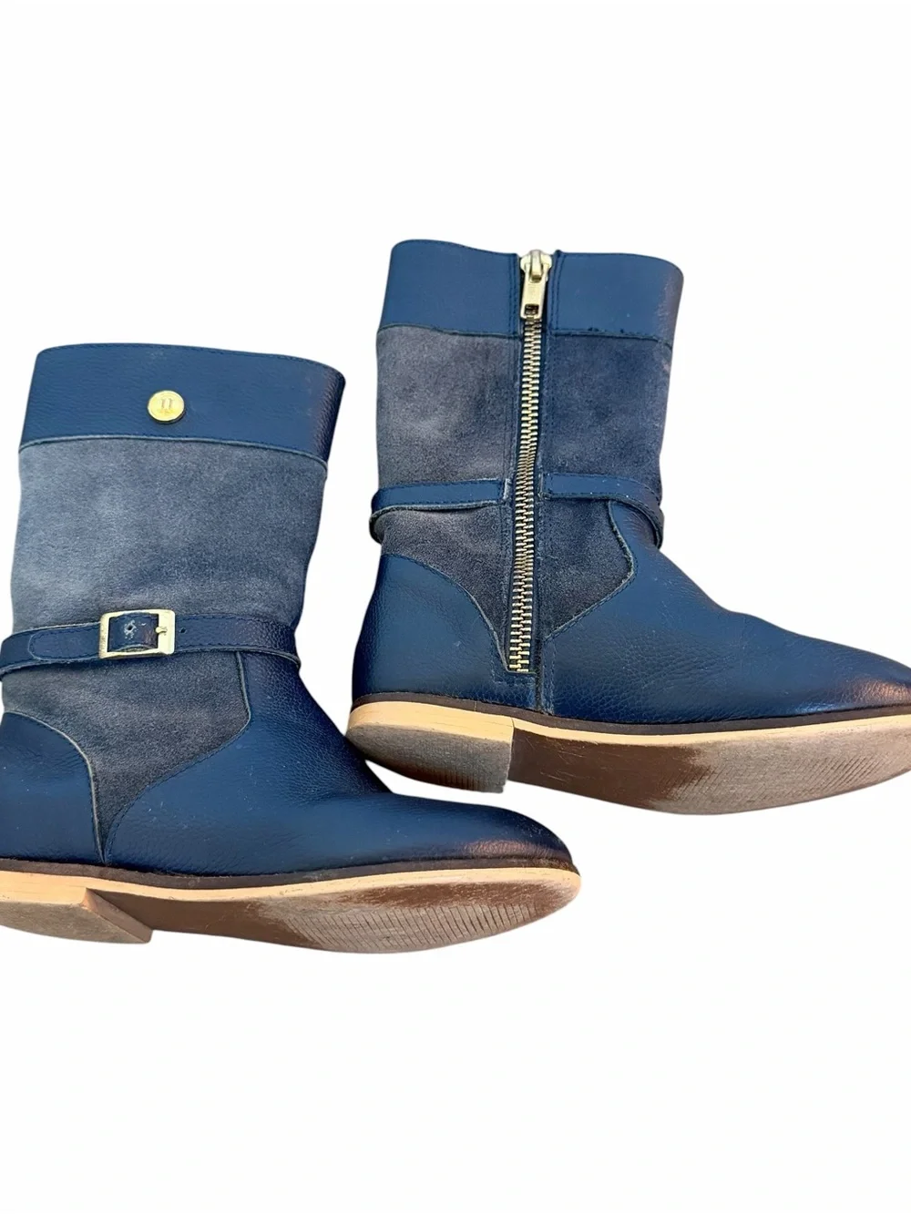 Janie and Jack Girls Navy Mid-Calf Boots Side Zip & Buckle Boho Equestrian